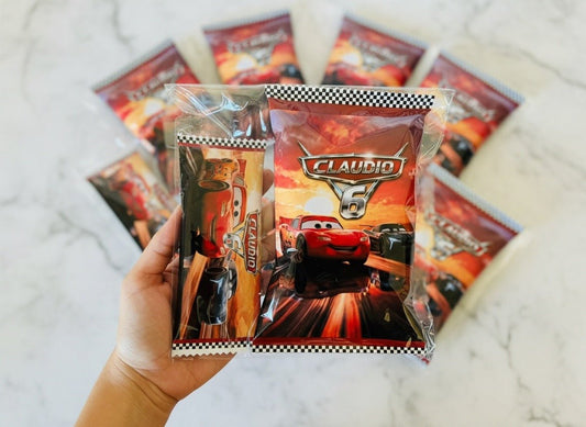 Custom Cars-Themed Chip & Chocolate Wrappers (Sold by the Dozen) – Personalized Party Favors | Contact Us to Customize -