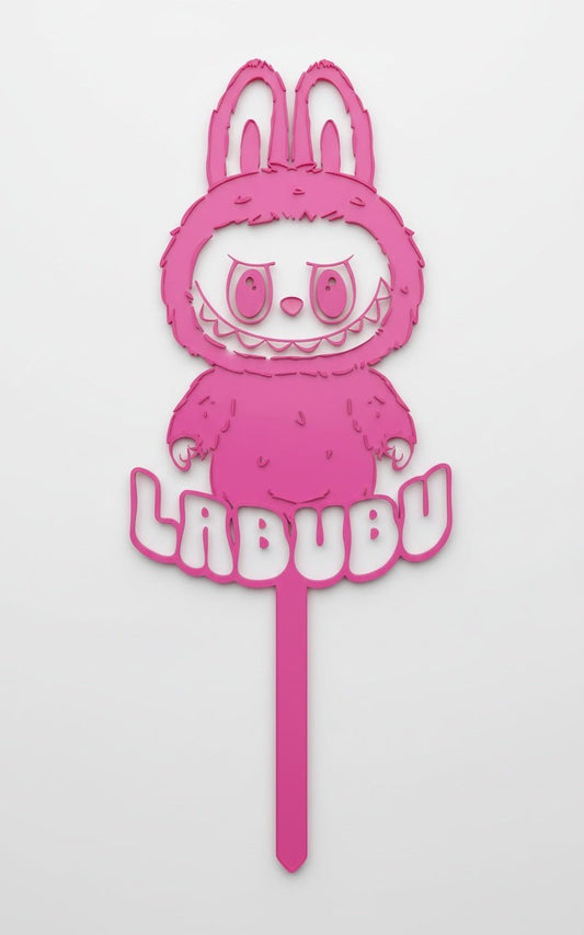 Pink Labubu Style Cake Topper – 3D Acrylic Birthday Topper | Cute Monster Bunny Party Decoration | Kawaii Cake Topper - Hanzel & Gretel