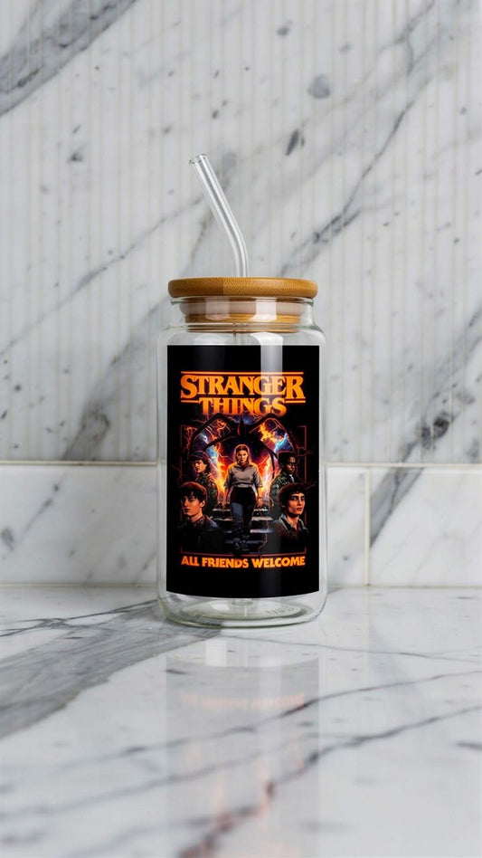 Stranger Things Glass Cup – 16oz Tumbler With Bamboo Lid - Hanzel & Gretel