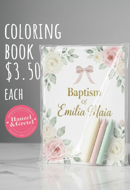 Personalized Baptism Coloring Books | Kids Party Favors with Crayons | Floral Christening Activity | Sold by the Dozen - Hanzel & Gretel
