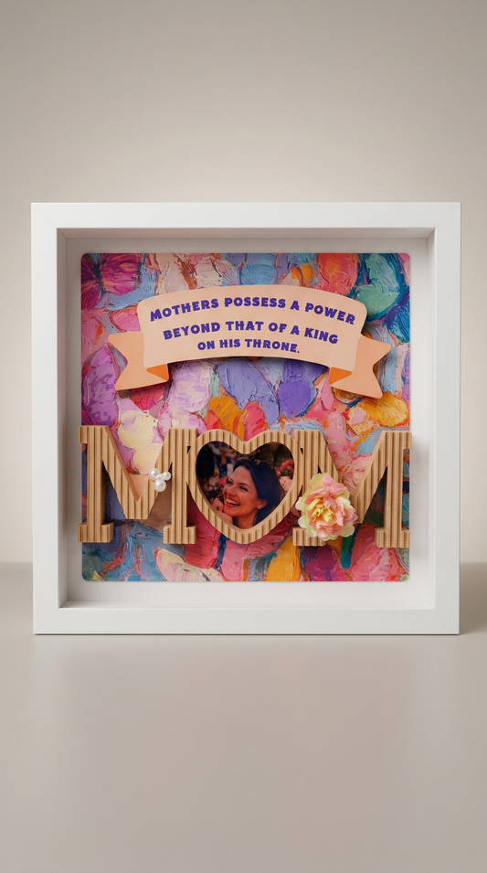 Personalized Mom Shadow Box Frame | Custom Photo Gift for Mother's Day | MOM Letters Wood Frame 10.5"